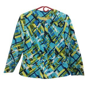 Anthracite By Muse Womens Blazer Jacket 8 Multi Abstract Textured Zip Up Artsy